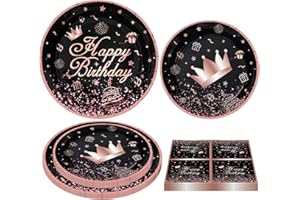INSPIREYEE 120Pcs Schwarz und Rose Gold Party Dekoration Rose Gold & Black Party Supplies Rose Gold und Schwarz Geburtstag Geschirr Set-Teller, Serviette für Frauen Mädchen Geburtstag Dekoration