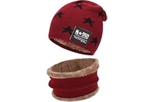Bequemer Laden Kinder Winter Warm Mütze und Loop Schal Set mit Fleece Gefütterte für 3-8 Jahre Jungen Mädchen, Wintermütze Strickmütze Beanie Schlauchschal Halswärmer Geschenk Weihnachten