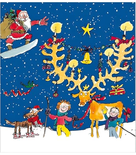 Woodmansterne Carte De Vœux De Noël Artistique Ouverte – Girafes De Noël – Illustration Festive De Couple De Girafes Par L'artiste Quentin Blake – Convient Pour Lui /pour Elle, Multicolore, 158 X 160