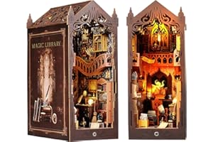 CESHMD DIY Book Nook Kit, 3D Miniatur Haus Kit, Holzpuzzle Buchstütze Mit Sensorlicht und Möbeln, Puppenhäuser Miniatur Haus Kit für Bücherregal Deko, Buch Ecke Miniatur Kit Geschenken für Erwachsene Teens