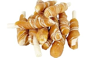 AVANZONA Golosinas Chuches para Perros. Snacks Masticables de Larga Duración para Cachorros Perros Pequeños Medianos y Grandes. Cuero de Vaca, Pollo y Bacalao. Sin Gluten.