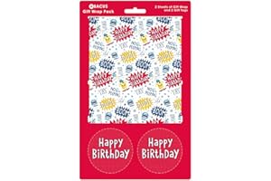 Abacus Cards 08772A "Birthday Monsters" Gift Wrap Pack with 2 Sheets & 2 Tags - Plastic Free & Fully Recyclable
