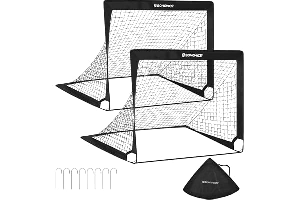 SONGMICS Lot de 2 Cages de Football Pliables pour Enfants, Montage Rapide, pour Parc, Plage, Fibre de Verre élastique, Tissu Oxford et Polyester