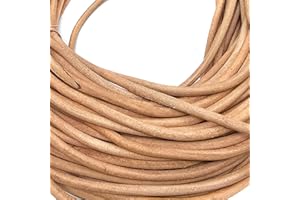 ESNADO Cordon en cuir rond - Diamètre : 6 mm-, naturel, 2 mètres