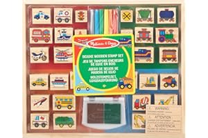 Melissa & Doug Deluxe Wooden Stamp & Colouring Set – Vehicles – 30 Wooden Stamps with 2-Color Ink Pads & 6 Markers – Creative Arts & Crafts Kit for Kids Age 4 Plus