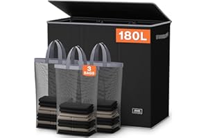 SOLEDI 180L Wäschekorb, Wäschesammler mit Deckel, 3 Fächer und 3 Wäschesack - Großer XXXL Wäschesortierer für Badezimmer, Schlafzimmer, Wäschekammer, Kinderzimmer - 3 x 60L