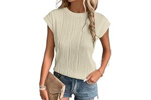 Gemulate Short Sleeve Tops Round Neck Blouse Tees for Women Ladies Knit Solid Casual T Shirts S-XXL