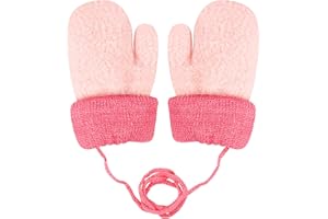 Becellen Guantes Invierno Niños Manoplas Guantes Termicos de Punto con Forro Polar Cuerda Cuello para Bebé Niños Niñas 0-3 Años