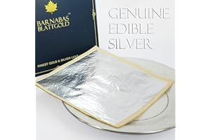 Barnabas Blattgold: Professional Quality Genuine Edible Silver Leaf Sheets, 25 Sheets, Super Large 110 x 110 mm (Loose Leaf/Interleaf Sheets)