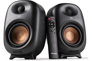 Audizio RS80 - Enceintes Hi-FI Actives BT 160 W Noir & Cuivre | Haut-Parleurs 2-Voies DSP 3 Modes | Entrées Optique, RCA & USB | Son Puissant pour Hi-FI, TV, Studio