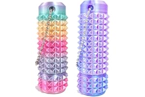 ILMFMY Rotating Fidget Toy Set of 2 - Spiky Grippie Keyring & Acupressure Massage Stick - Stress Relief, Focus Aid for ADHD, Sensory Toy for Adults
