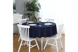FOLINS&HOME Navy Blue Round Tablecloth 48 Inch Waterproof Heavy Duty Wrinkle Free Polyester Fabric Table Cloth, Spillproof Washable Table Cover for Party, Camping, Picnic, Banquet Indoor and Outdoor