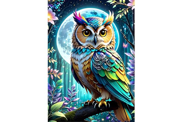 QINRUBB 5D Hibou Peinture Diamant Painting Kit, DIY Nuit de Lune Art du Diamant Complet Kits, Pays des Rêves Diamond Art Strass Point de Croix Painting pour Adultes Débutants Maison Décor 30X40cm