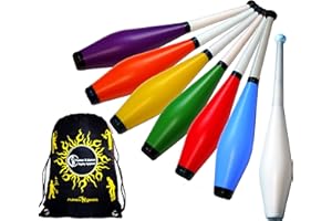Juggle Dream TRAINER Juggling Clubs Set of 3 (13-Colour-Combos) + Flames N Games Travel Bag! 3x Juggling Clubs for Training - Ideal For Kids & Beginners! (Green/Red/Yellow)