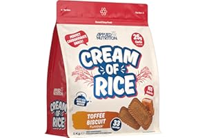 Applied Nutrition Cream of Rice - Hochwertiges Kohlenhydrat-Ergänzungsmittel, Energiequelle für Frühstück und Snacks, leicht verdaulich, wenig Zucker, wenig Fett, vegan (1kg, Toffee Biscuit)