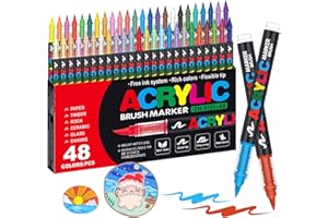 Laconile 48 sztuk Markery akrylowe, markery akrylowe do kolorowania dla dorosłych i dzieci, do kamienia, drewna, płótna, szkła, ceramiki, markery akrylowe wysokiej jakości z miękką końcówką 1-5 mm