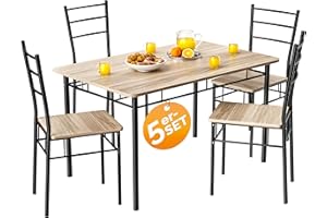 ‎CASARIA Casaria® Esstisch mit 4 Stühlen Holz 5-TLG Set Metall 110x70cm Industrial Modern Esszimmer Küche Stühle Tisch Möbel Essgruppe Sitzgruppe Leo Eiche hell