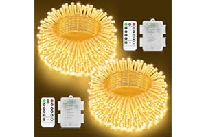 JXLEDAYY 2 Pack Christmas Lights Battery Fairy Lights Total 20M 200 LED Warm White String Lights Outdoor Waterproof with Remote Timer 8 Modes for Indoor Outside Garden Party Xmas Bedroom Decorations
