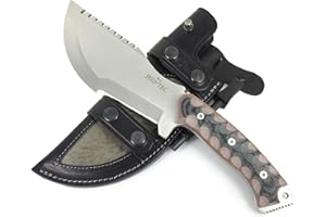JEO-TEC Nº51: Couteau de Camping Randonnée Chasse Outdoor Survie Bushcraft Multifonctionnel, Lame inox MOVA-58, Étui de transport en cuir, Fabriqué en Espagne