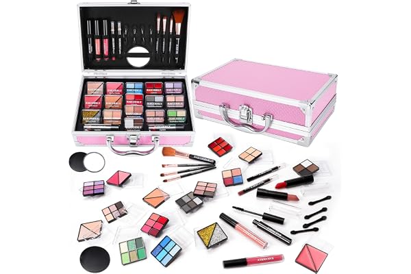 Makeup Kit for Women Girls, Fashionable Make Up Present Set for Beginners Professionals Traveler with Case, Makeup Essential with Eyeshadow Palette, Lip Gloss, Mascara,Foundation Face Primer(Pink)