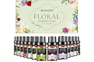 AESHORY Oli Essenziali per Diffusori Floreali 14 x 5ML, Set di Olio Essenziale Naturali per Profumate Candele Fai Da Te, Aromaterapia, Umidificatore, SPA - Rosa, Lavanda, Camomilla, Fresia, Tè Bianco