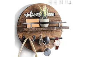 DAAIXC Key Holder for Wall Decorative, Key Hooks Wall Mounted with Shelf and Wooden key holder Round key hooks for Entryway Mudroom Hallway Kitchen Office (Brown)