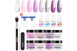 Dipping Powder Starter Kits, wakaniya Dip Powder Clear Pink Silver 8 Farben Dip Pulver Nagel Kit mit Aktivator Basis/Decklack French Manicure Set, Dipping Nails Set für DIY Nageldesign System