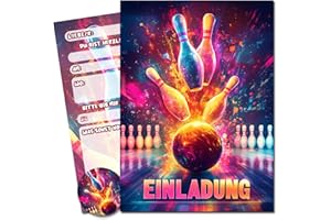 Vielucks® 15 x Filmgenre Einladungskarten - DIN A6 - Original - mit Aufkleber,Einladungskarten Kindergeburtstag Mädchen Junge,Geburtstagseinladungen,Party deko,Einladung Einschulung (Bowling)