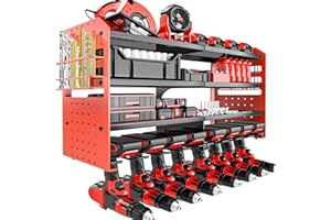 VeyFolzin.st Power Tool Organizer Wall Mount, Metal Power Tool Storage Rack with Screwdriver Holder, Garage Tool Storage Shelves with Screwdriver Holder(Read, 8 Drill)