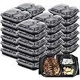 Sabco - 3 Compartment Reusable Meal Prep Containers Black Base with Lids BPA Free - Ideal for Batch Cooking Food Diet & Bodybuilding, Lunch Box, Takeaways & Airlines. (10)