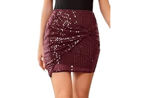 Kate Kasin Women's Sequin Skirts, Sparkle Stretchy Bodycon Glitter Skirts, Shiny Short Hip Wrap Skirt Mini Skirt for Rave Skirt Outfit for Women Girls
