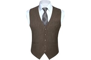 HISDERN Chalecos De Vestir Para Hombre Boda Formal Color Sólido Elegante Clásico Casual Algodón Chaleco Con Bolsillos Fiesta Negocio XS-4XL