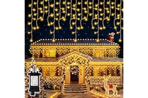 Buudala Icicle Outdoor Christmas Lights, 400 LED 12.8m Waterproof Fairy String Lights, 8 Modes with Memory, 6-Hour Timer, Mains Powered Indoor & Outdoor for Window, Roof, Garden, Wall (Warm White)