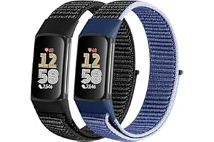 XANS 2 Pack Cinturino in nylon compatibile con Fitbit Charge 6/Fitbit Charge 5, Regolabile traspirante sport sostituzione braccialetto in nylon per Fitbit Charge 5 Charge 6 cinturino per donne uomini