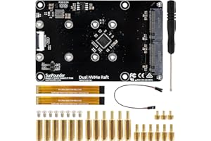 SUNFOUNDER Dual NVMe Raft per Raspberry Pi 5 PCIe Gen 2.0 a M.2 HAT Key-M SSD Hailo-8L AI Accelerator PIP M.2 2230/2242/2260/2280, NAS RAID 0/1, indicatori LED, manuale