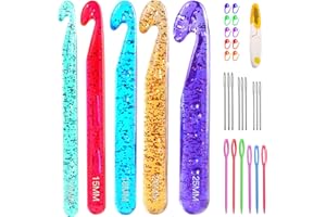 NAMOON Large Crochet Hooks, 12mm-25mm Crochet Hooks, Huge Crochet Set for Crocheting Thick Blanket, Transparent Crystal Crochet Needles for Knitting Carpet Weaving, DIY Crafts