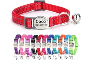 SEOUGEE Collar de gato con etiqueta de nombre personalizada, collares reflectantes para gatos con campanas y hebilla de liberación rápida de seguridad, placa de identificación antipérdida para gatos