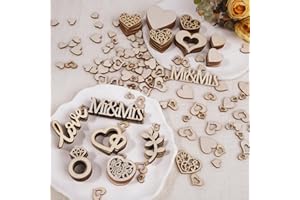 HOLDLEAF 394 Stück Hochzeit Deko Holz, Tischdeko Hochzeit Holzherzen Deko, Streudeko Hochzeitsdeko mit Mr & Mrs