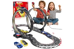 YOOHBERRYS Pista Macchine Telecomandate, 1:64 Piste Elettriche Piste Auto Con 2 Macchine, USB, Comandi, Contatore, Passaggio A 360°, Giocattoli Regali Piste da Corsa Bambini 3 4 5 6 7 8 Anni (308CM)