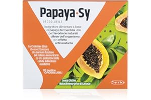 Syrio Integratori Alimentari, Papaya-Sy Integratore alimentare a base di 4g Papaya fermentata ad Azione Antiossidante, per le Difese Immunitarie con Zinco e Selenio, 20 bustine orosolubili