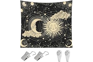 Marjoramy Arazzo Sole Luna,Arazzo Da Parete 130×150cm,Sole Luna Decorazione Murale Tappeto,Per Camera Da Letto,Da Appendere Alla Parete,Decorazione Murale Boho