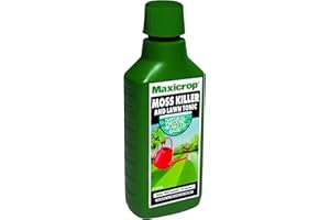 Maxicrop 86600258 Moss Killer & Lawn Tonic, 1L - Fast Acting 2-in-1 Moss Killer and Lawn Re-Growth Tonic - with Natural Seaweed Extract - Improves Lawn Health and Strong Rooting - Garden Care