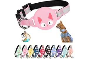 Kittytag Cat Collar with Accessory Compatible with Apple Airtag, Reflective and Luminous GPS Cat with Anti-Choke, Adjustable, GPS Airtag Not Included (Cherry Blossom)