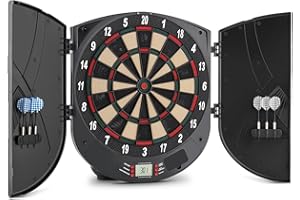 OneConcept Dartor - Fléchettes automatiques, Cible électronique, Jeu de PC, 26 Jeux, 70 Variantes, Jusqu’à 8 Joueurs, 6 Touches, 6 fléchettes à Pointe Douce, 6 Embouts de Rechange, Noir