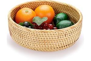 IGNPION Cesto rotondo in rattan intrecciato per frutta, pane, snack, tavolo, tavolo, piano di lavoro, decorativo, cestini portaoggetti