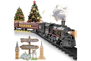 BUBUQE Electric Train Sets for Boys Girls Metal Alloy Christmas Trains Toys Steam Locomotive, Passenger Carriages, Tracks, Light & Sounds Rechargeable Birthday Gifts for Kids 3 4 5 6 7 8 + Years Old Red…