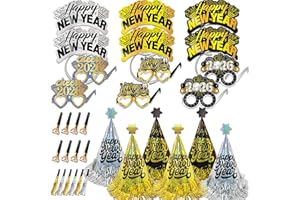 LECONCES Shiny New Years Eve Decorations 2026, New Year Eve Party Accessories 2026, Photo Booth Props, Headbands, Glasses, Paper Cone Hats & Blowers