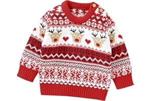 Allbestop Enfant en Bas Âge Bébé Fille Garçon Mignon À Manches Longues De Noël Pull Tricoté Hauts Pullover Automne Hiver Chaud Tenues De Noël Manteau Long Fille Hiver
