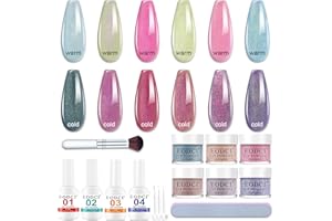 ‎EODCI EODCI 6 Farben Dipping Powder Nails Set, Dip Pulver Nagel Starter Kit Farbwechsel Dip Nails Powder Acryl Nail Chamäleon Puder Glitzer mit Aktivator Basis-/Decklack für Nails Art Maniküre DIY Salon