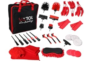SIXTOL CAR Detailing 33 Kit d'outils multifonctions pour nettoyer et laver la voiture 33 pièces | Entretien professionnel de voiture | Pour l'intérieur et l'extérieur | Kit de plâtre de voiture | Chiffons en